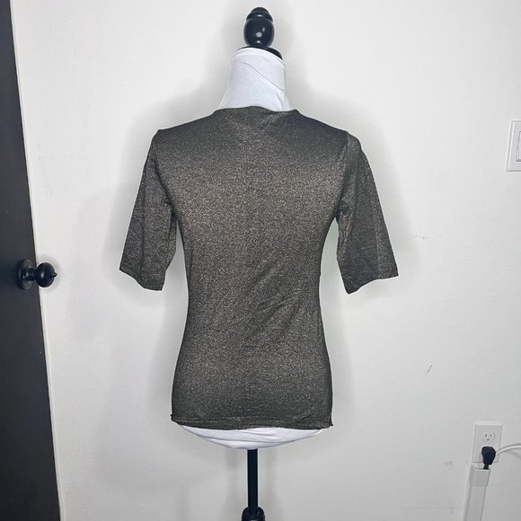 H&M Black with Gold Glitter Sparkling Blouse Size 6 - Picture 3 of 9